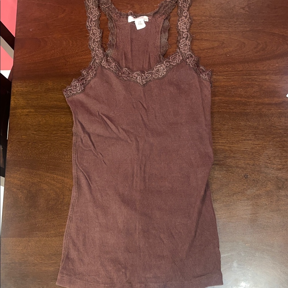 Bozzolo Brown Lace-Trim Ribbed Camisole